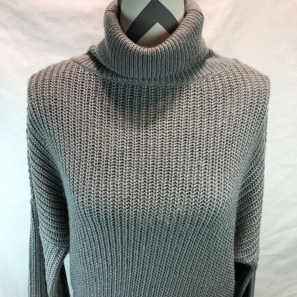 Fashion Nova Helena Turtleneck Heather Gray Sweater Balloon Sleeves Small EEE4